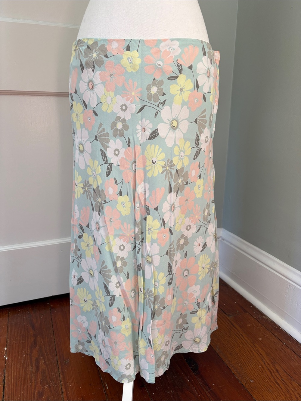 Vintage H&M Pastel Floral Midi Skirt Flowy Size 12